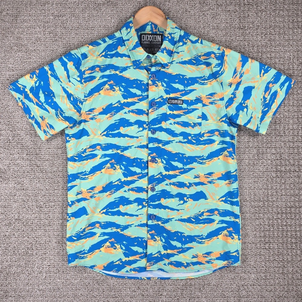 Dixxon Black Rifle Coffee Tiger Camo Party Wear Shirt Mens‎ Medium Blue Orange
